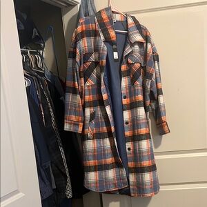 Orange and Black Plaid Long Coat